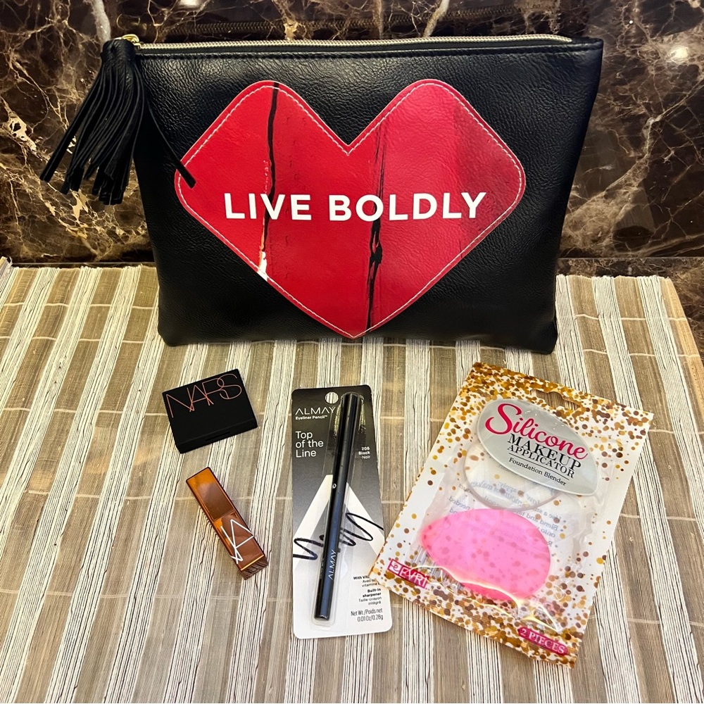 NEW Makeup Case + NARS MINI TRAVEL SET/LIP BALM & BRONZER+ALMAY EYELINER+APPLIC